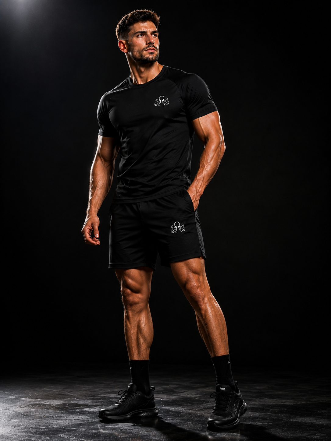 T-shirt de compression homme SSS Power noir porté en salle de sport