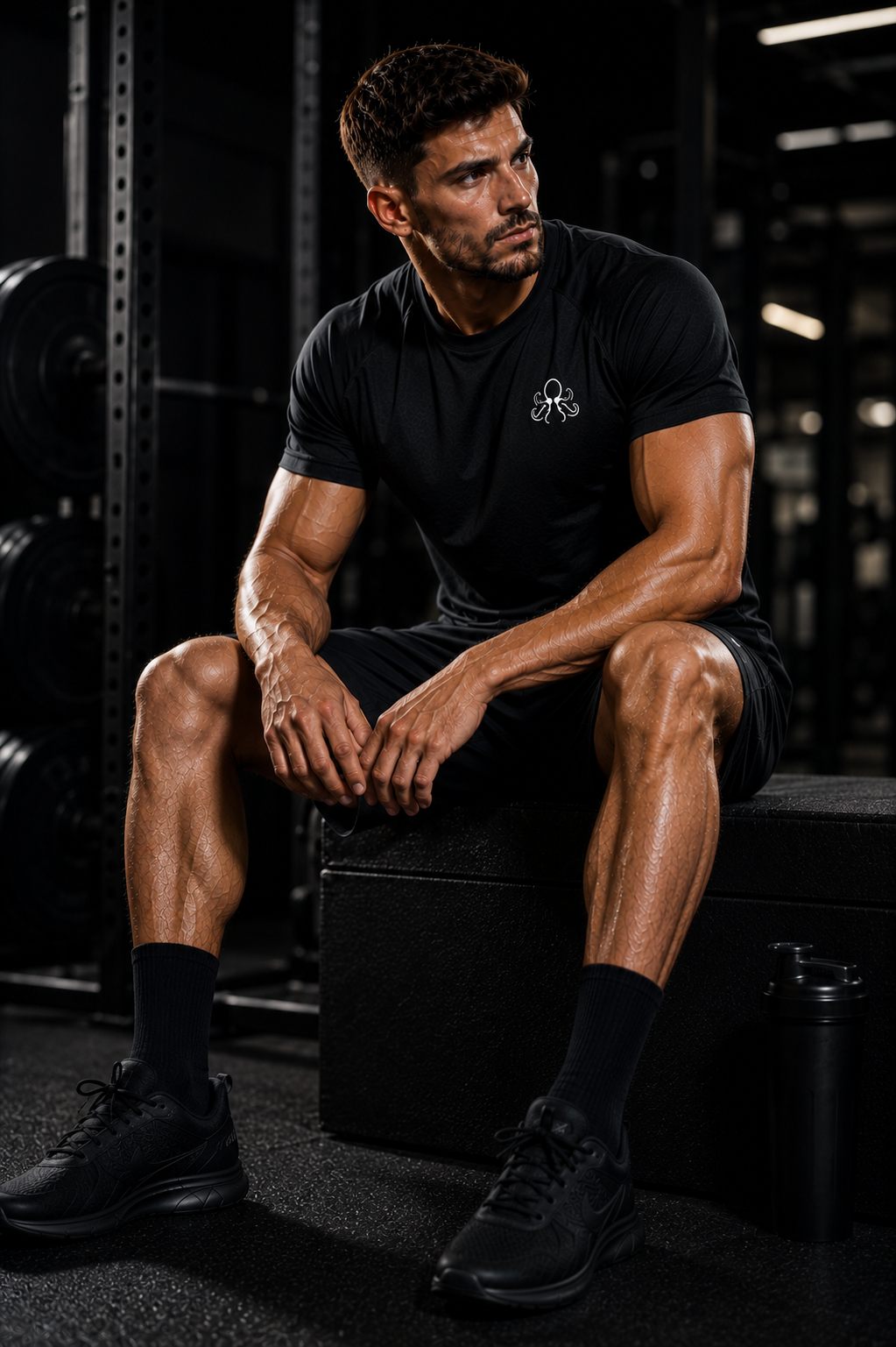 T-shirt de compression homme SSS Power noir, vue de face