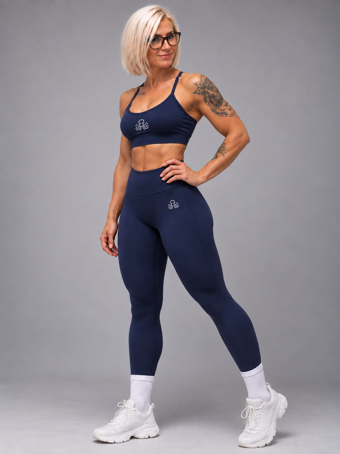 Legging taille haute SSS femme bleu marine – vue trois-quarts