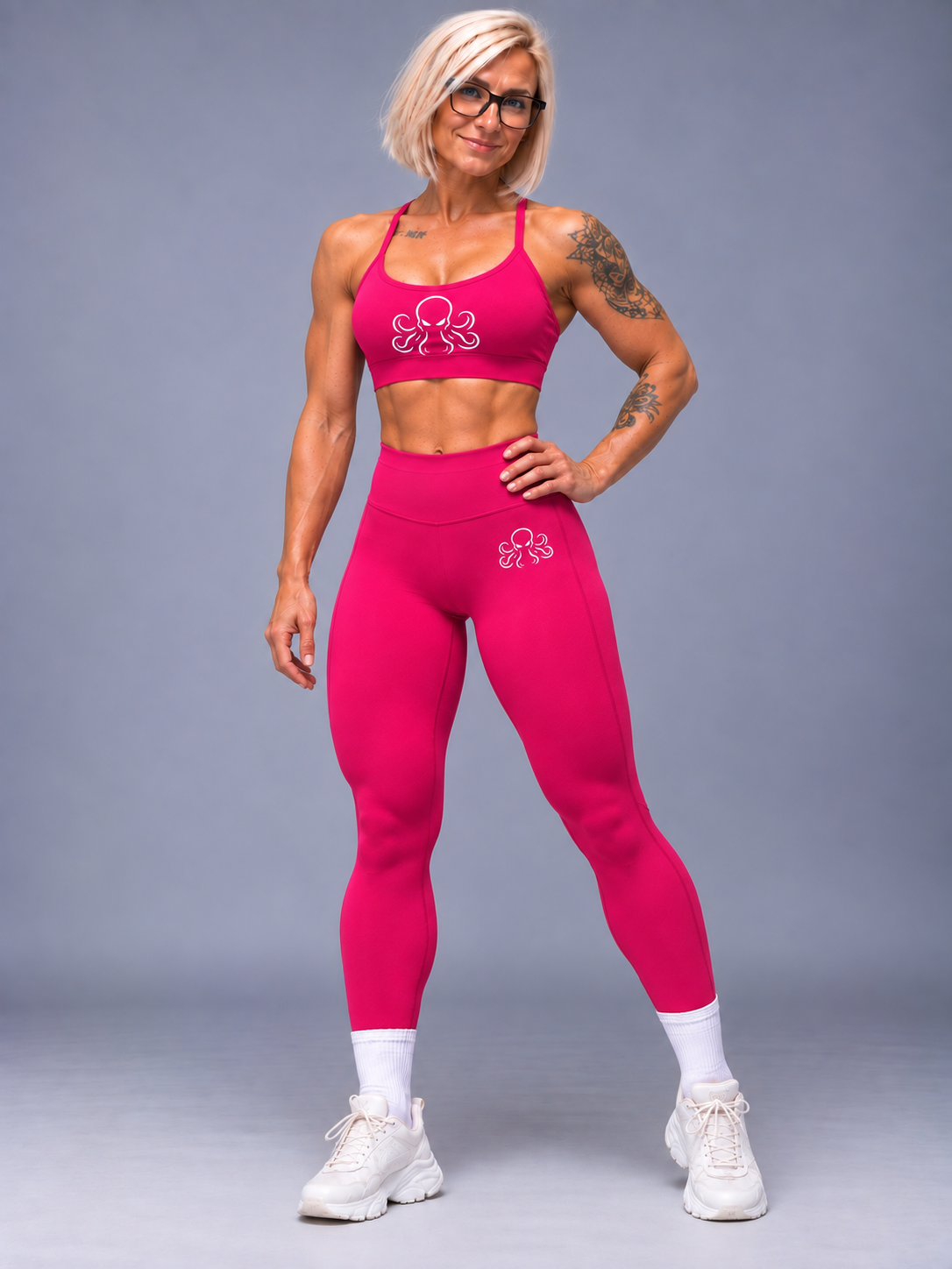 Ensemble SSS femme fuchsia – legging taille haute et brassière assortie, vue de face
