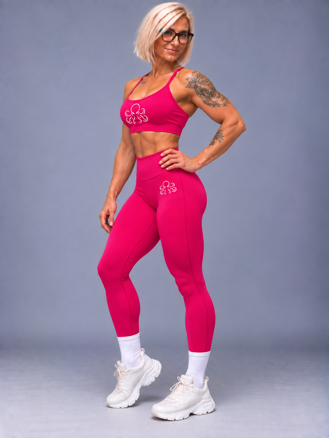 Legging taille haute SSS femme fuchsia – vue trois-quarts