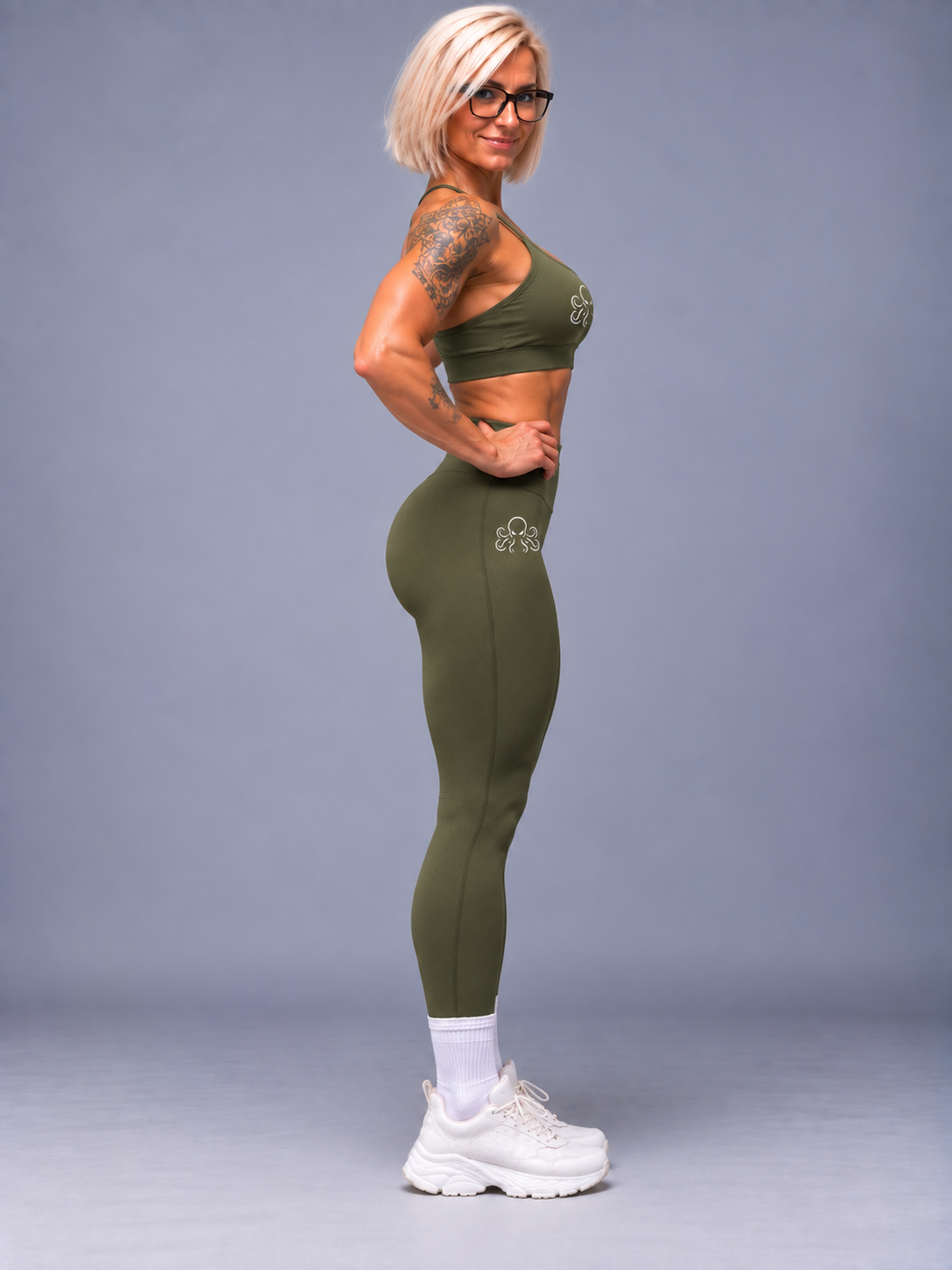 Legging taille haute SSS femme kaki – vue de profil